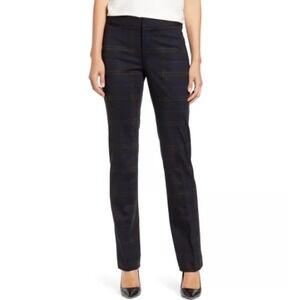 NWT NYDJ Plaid Slim Straight Trousers Sz 16 Black Brown Tartan Stretch Pants